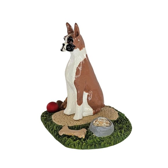 Boxer Dog Sitting Figurine Teddy Bear Ball Bone Bowl - Picture 3 of 9